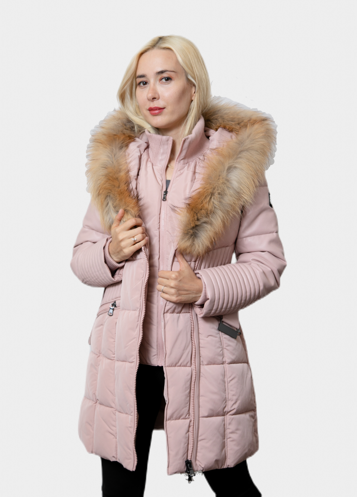 Gia Diamond Trail coat with a natural fur collar - Dusty Rose - Mega Vente