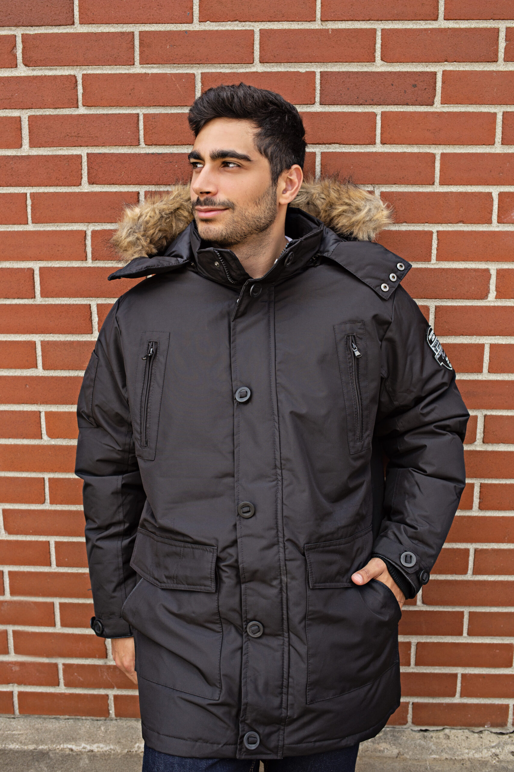 Black parka with fur hood mens hotsell